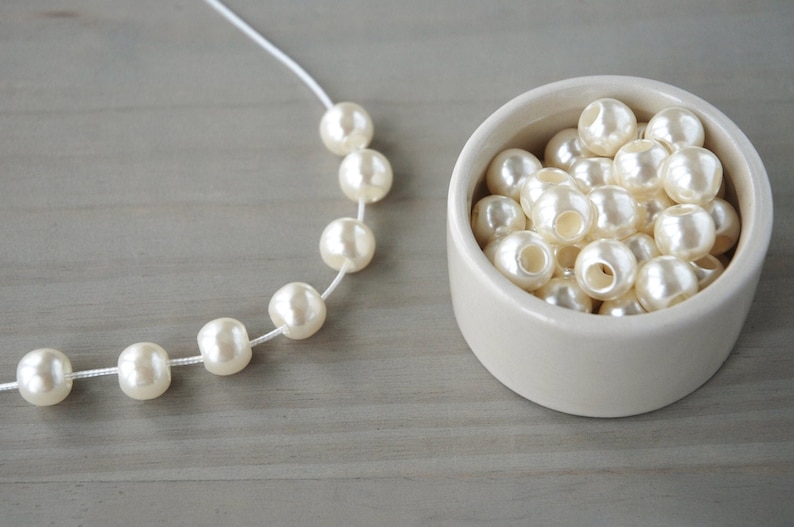 12mm IMITATION PEARL BEADS || 0.47 Inch || Large 5mm Hole Bead || Creamy White image 2