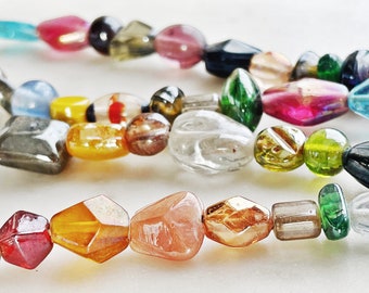 24" Strand || 6-12mm LUSTER GLASS BEADS || Approximately 50 Beads || Assorted Colours, Sizes and Shapes