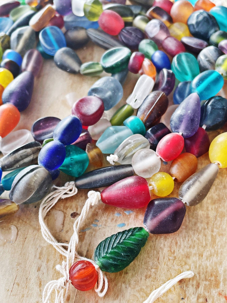 24 Strand 6-28mm MATTE GLASS BEADS Sea Glass Bead 2mm Hole Approximately 50 Beads Assorted Colours, Shapes & Sizes image 6