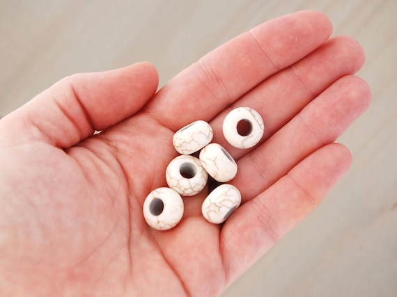 13x8mm SYNTHETIC STONE BEADS || 0.5 Inch || Large Hole || Macrame Beads || Bone White