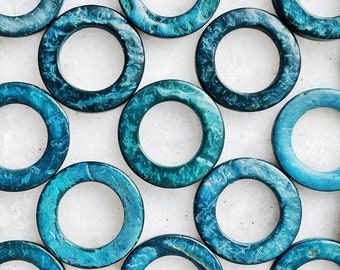 5 Pieces || 20mm COCONUT RINGS || 0.75 Inch Linking Ring || Medium Turquoise Green Blue Mix