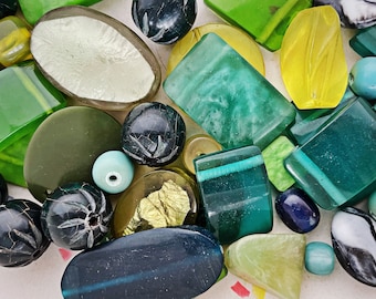 25 Assorted RESIN BEADS || 8mm - 75mm || Imitation Semi-Precious Stones || Green Turquoise Blue