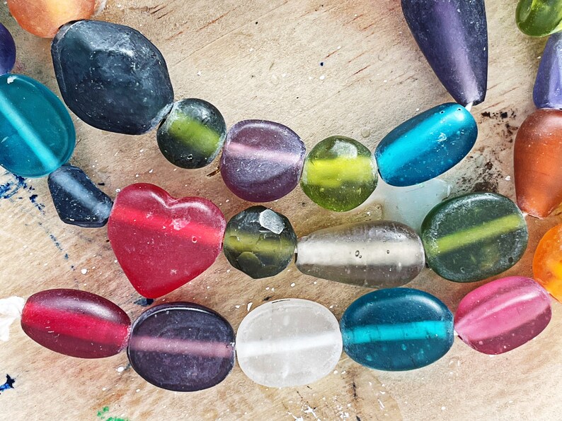 24 Strand 6-28mm MATTE GLASS BEADS Sea Glass Bead 2mm Hole Approximately 50 Beads Assorted Colours, Shapes & Sizes image 7