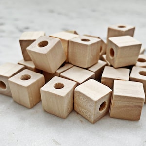 14mm SQUARE WOODEN BEADS || Wood Cube Bead || 5mm Hole || Unfinished