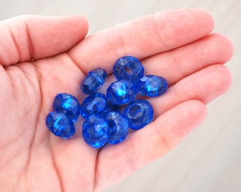 14mm BLUE FACETED BEADS || Sapphire Blue || Glass || European Style Charm Beads