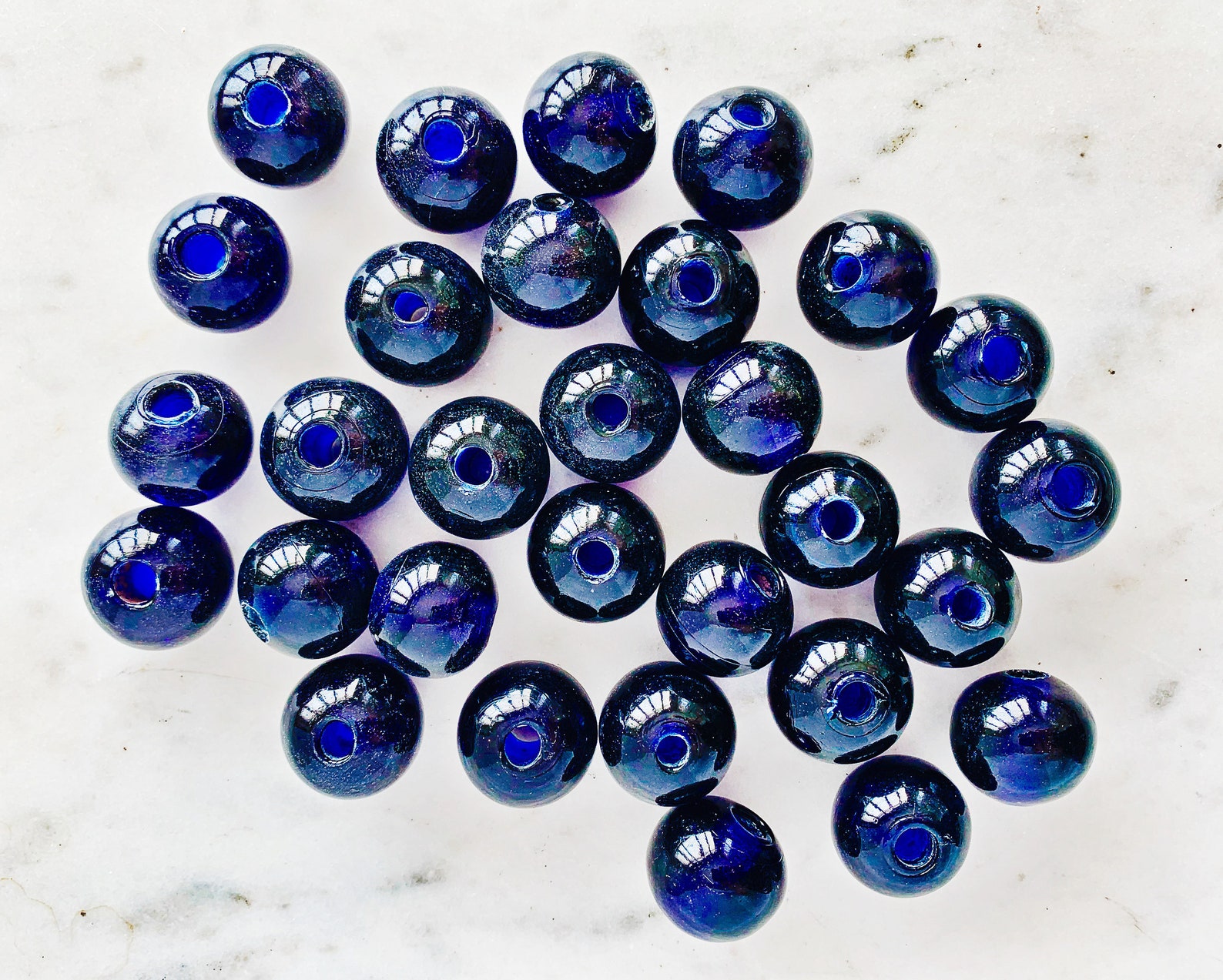 24mm LARGE GLASS BEADS Cobalt Blue Round 56mm Hole Etsy