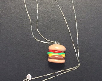 Clay hamburger silver necklace