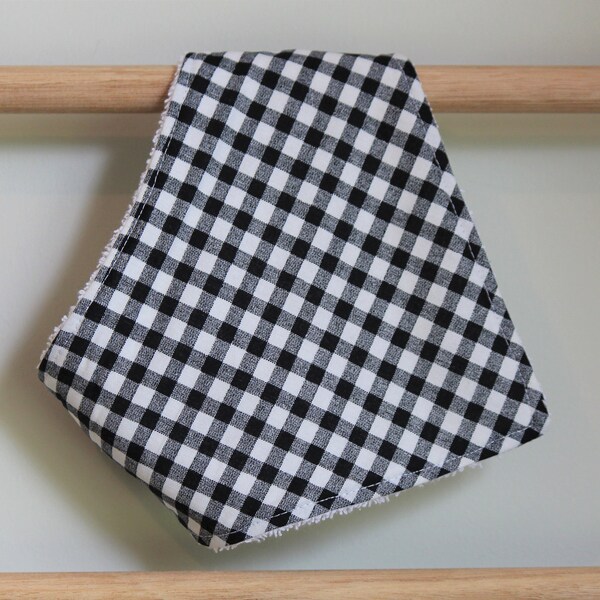 Baby Bib, Dribble Bib, Bandana Bib, Drool Bib Handmade - Black Gingham