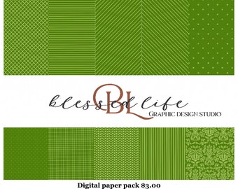 Apple green digital paper pack with 10 different designs