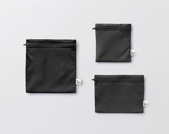 Trio Black UNICOLOR ~ Reusable bags for sandwich and snack ~ Reusable snack and sandwich zipper bags