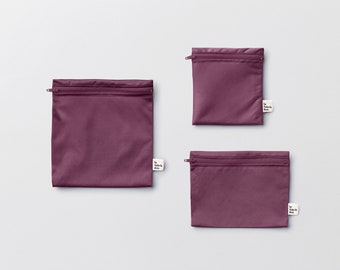 Trio Bourgogne UNICOLORE ~ Reusable bags for sandwich and snack ~ Reusable snack and sandwich zipper bags