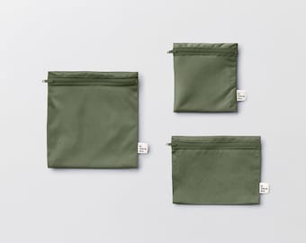 Trio Khaki UNICOLOR ~ Reusable bags for sandwich and snack ~ Reusable snack and sandwich zipper bags