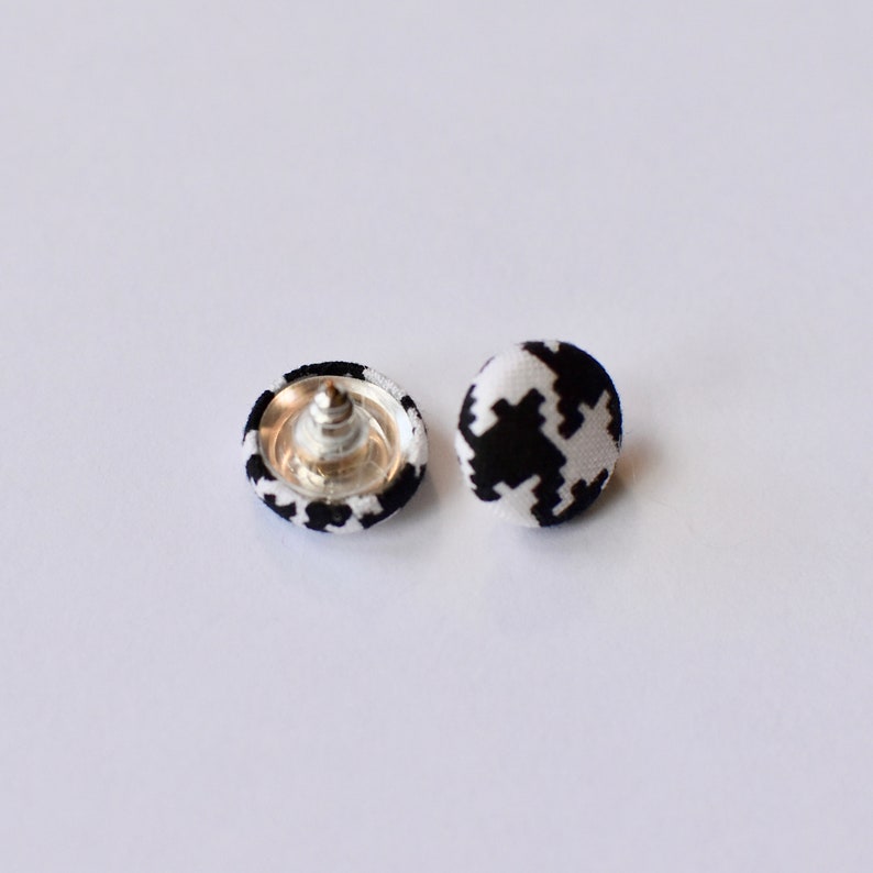 Black and White Tartan Earrings Earrings Button Earrings Stud Earrings Fabric Earrings