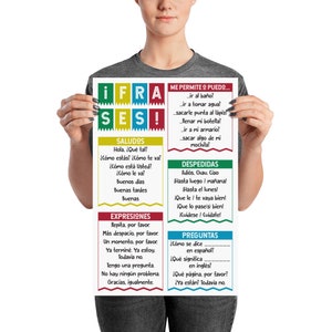 Spanish Language Poster - Basic Phrases for Classroom - 24x36 and 12x18