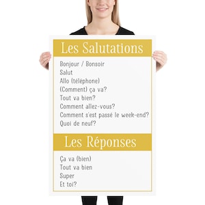 French Language Les Salutations Poster - Basic Phrases for Classroom - 24x36 and 12x18