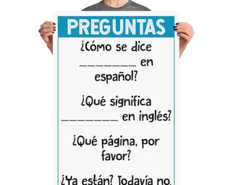 Spanish Language PREGUNTAS Printable - Basic Phrases for Classroom - 24x36 and 12x18