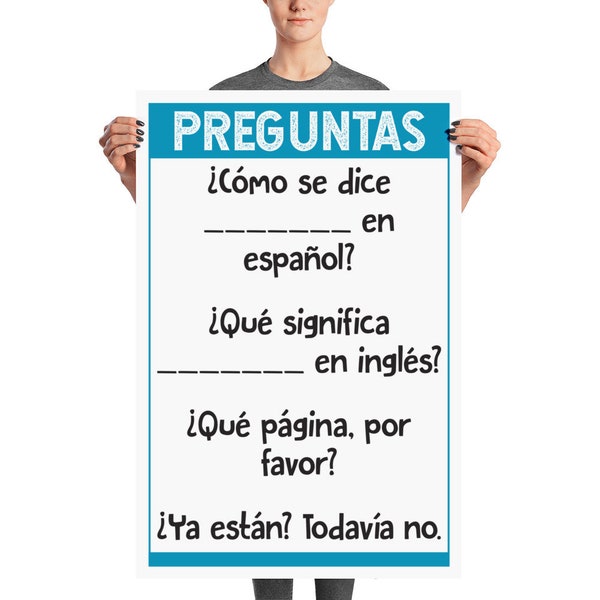 Langue espagnole PREGUNTAS imprimable - Phrases de base pour la salle de classe - 24x36 et 12x18