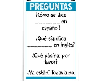 Spanish Language PREGUNTAS Printable - Basic Phrases for Classroom