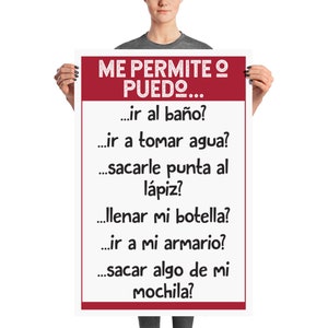 Cartel de la Lengua Española - Me Permite o Puedo - Frases Básicas para Aula - 24x36 y 12x18