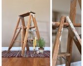 34 quot Tall Vintage Wood Step Ladder Wood Ladder Decorative Ladder Vintage Stepstool Vintage Plant Stand Wooden Ladder Antique Ladder