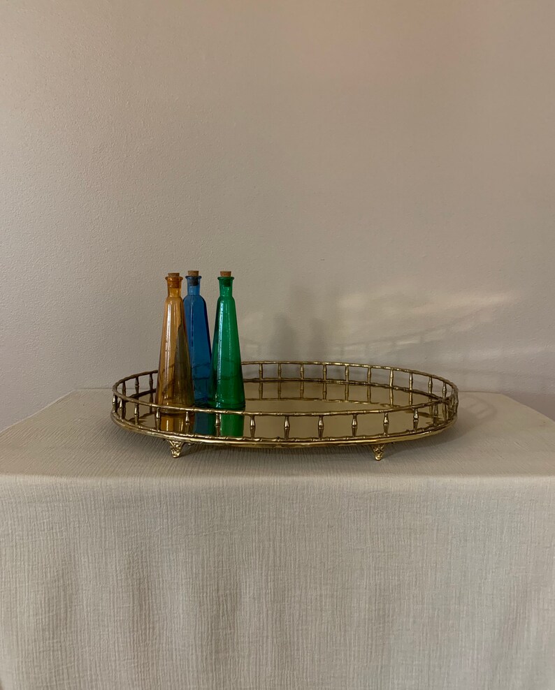 Large Vintage Brass Tray / Brass Bar Tray / Brass Ottoman Tray Etsy