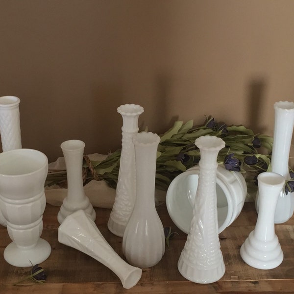 Set of Ten Milk Glass Vases & Bowl / Vintage Milk Glass Vases / Vintage Flower Vase / Wedding Vases / Wedding Centerpiece