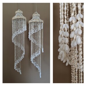 48 Marvelous Pair Hanging Shell Wind Chimes / Seashell Windchimes / Sea Shell Chandelier / Seashell Chandelier / Hanging Shells / Seashells image 1