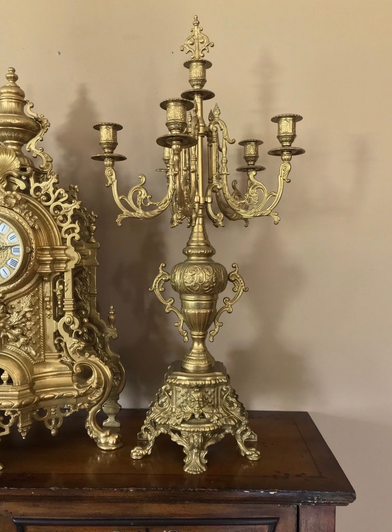 Italian Brass Candelabra Clock Mantle Set / Italian Garniture Etsy