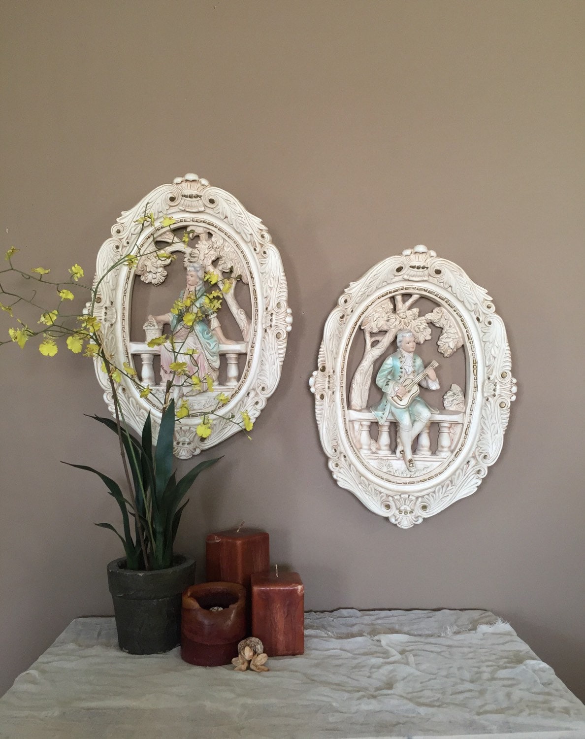 Vintage Victorian Wall Art / Chalkware Wall Plaques / Etsy