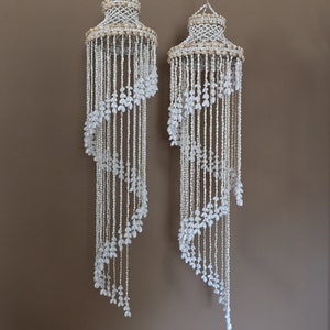 48 Marvelous Pair Hanging Shell Wind Chimes / Seashell Windchimes / Sea Shell Chandelier / Seashell Chandelier / Hanging Shells / Seashells image 2