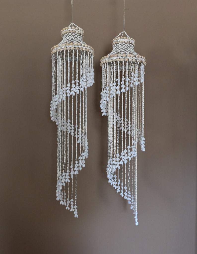 48 Marvelous Pair Hanging Shell Wind Chimes / Seashell Windchimes / Sea Shell Chandelier / Seashell Chandelier / Hanging Shells / Seashells image 2