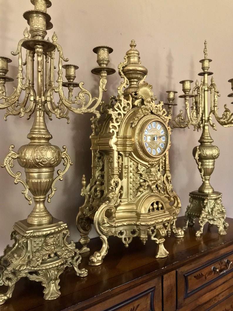 Italian Brass Candelabra Clock Mantle Set / Italian Garniture Etsy