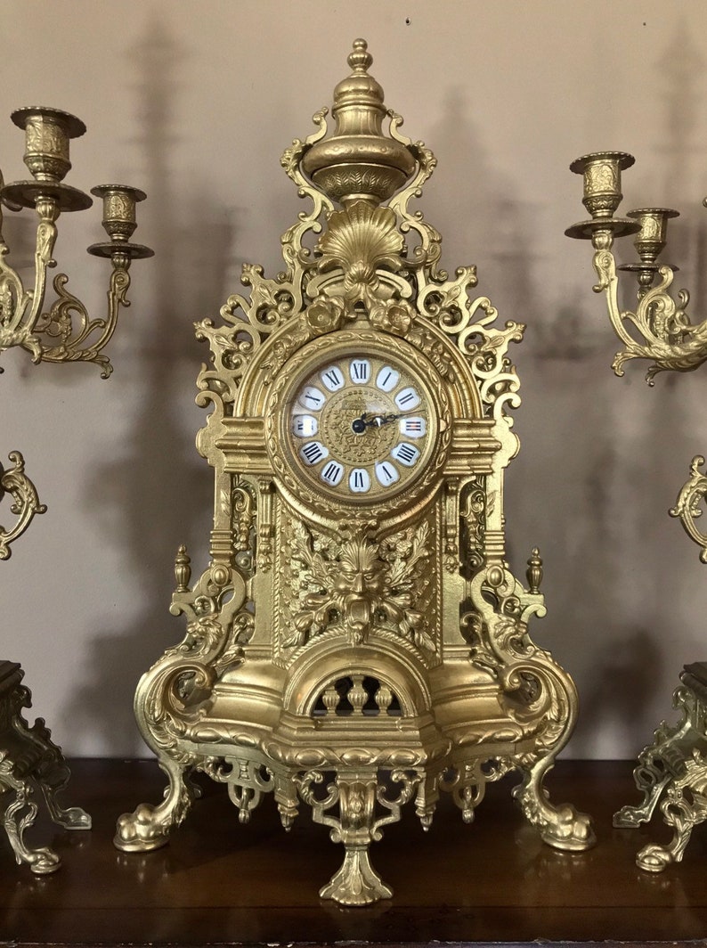 Italian Brass Candelabra Clock Mantle Set / Italian Garniture Etsy