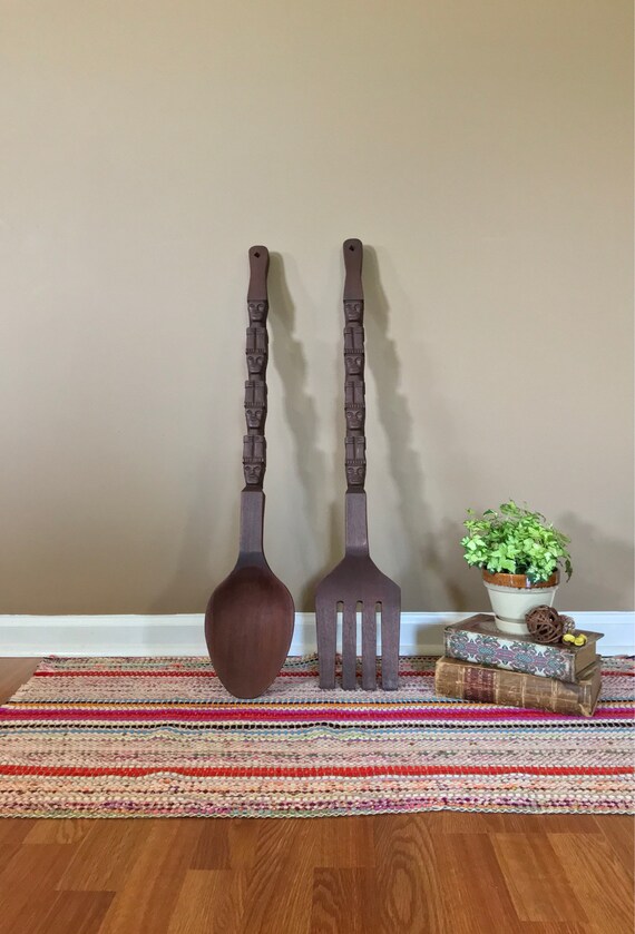 Large 32 Tall Set Vintage Wooden Spoon And Fork Wall Decor - Vintage Wooden Spoon And Fork Wall Decor Large 32 Tall Set Vintage Wooden Spoon And Fork Wall Decor - Vintage Wooden Spoon And Fork Wall Decor