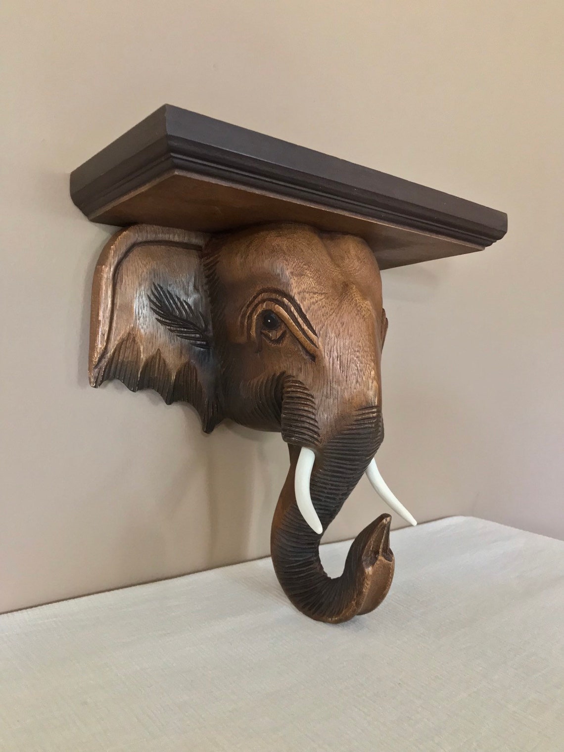 Wood Elephant Wall Shelf Boho Wall Art/ Vintage Wood Wall Art Etsy
