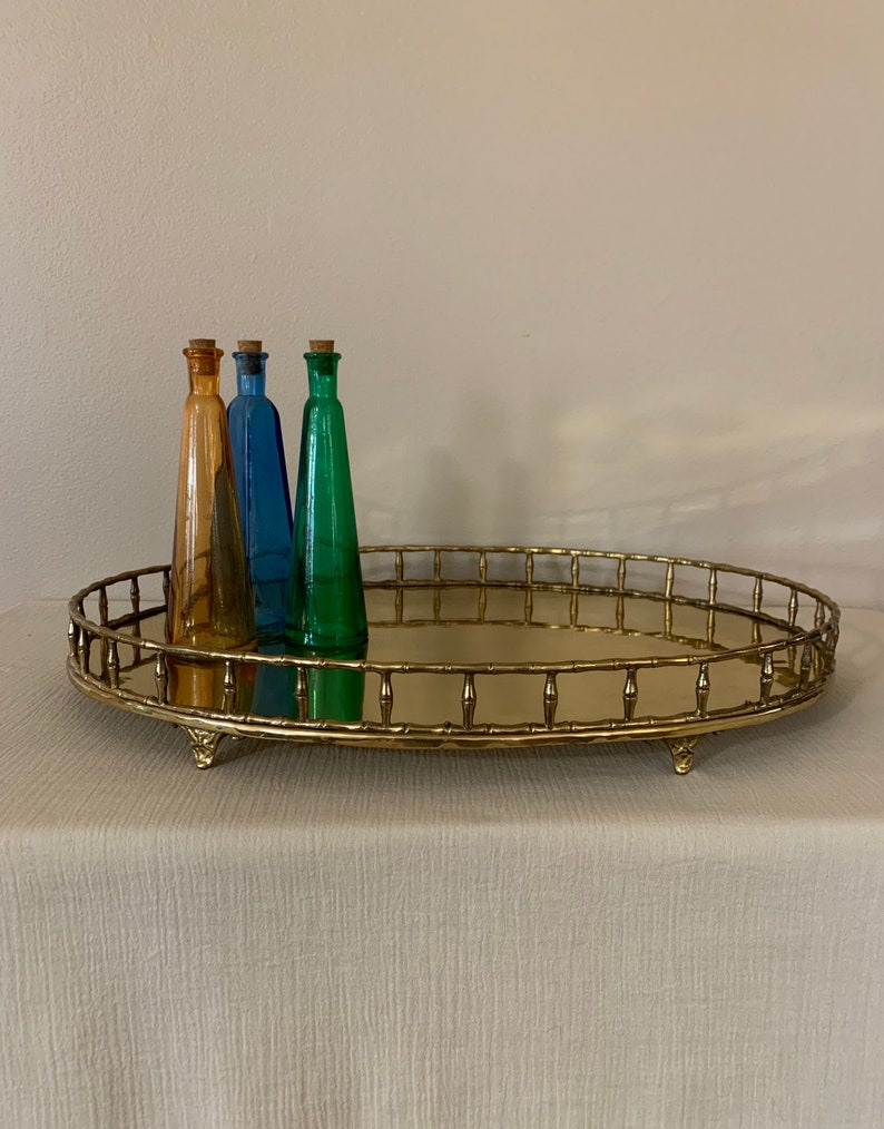 Large Vintage Brass Tray / Brass Bar Tray / Brass Ottoman Tray Etsy