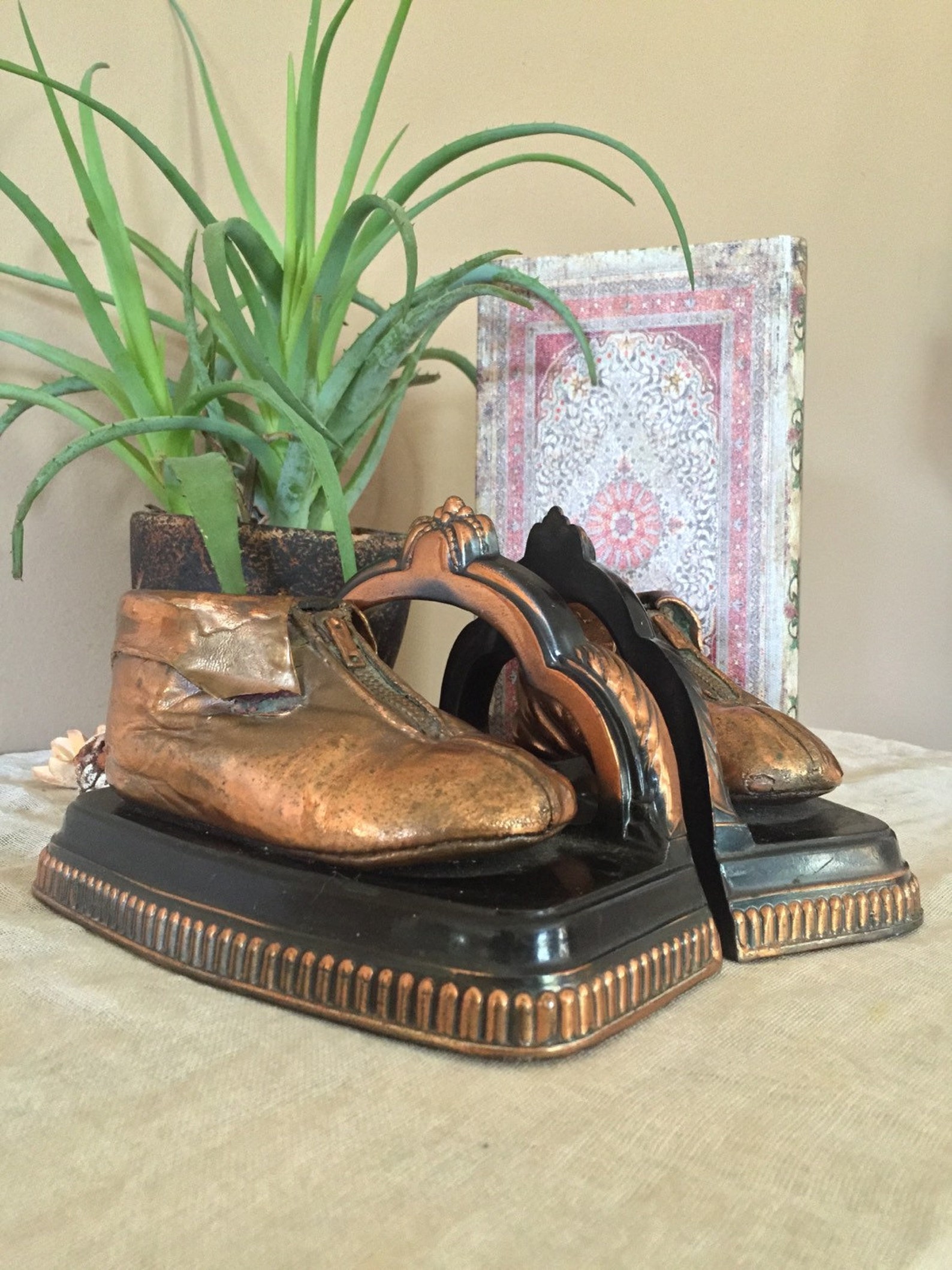 Vintage Baby Shoe Bookends / Bronze Vintage Bookends / Nursery Etsy