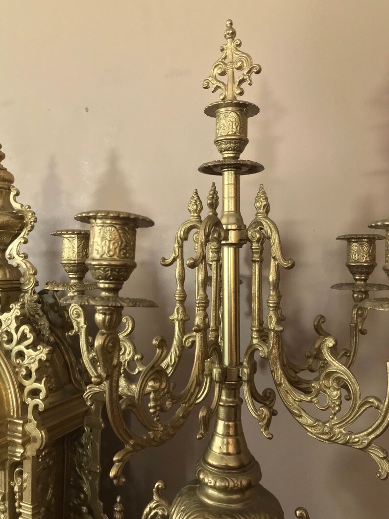 Italian Brass Candelabra Clock Mantle Set / Italian Garniture Etsy