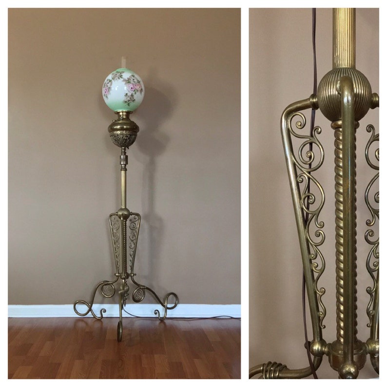 Antique Brass Victorian Floor Lamp 19th Century Piano Parlor