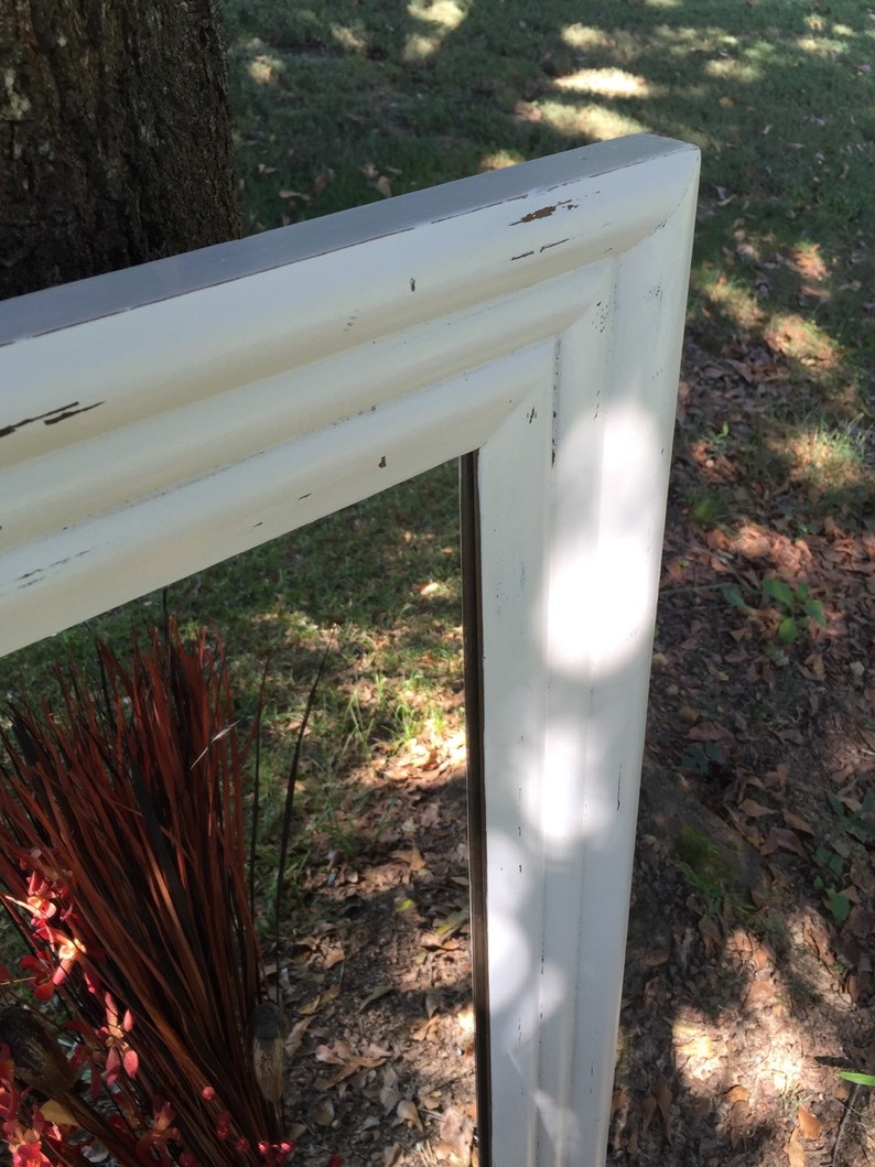 Large Antique White Distressed Mirror / Over the Mantle Mirror Etsy