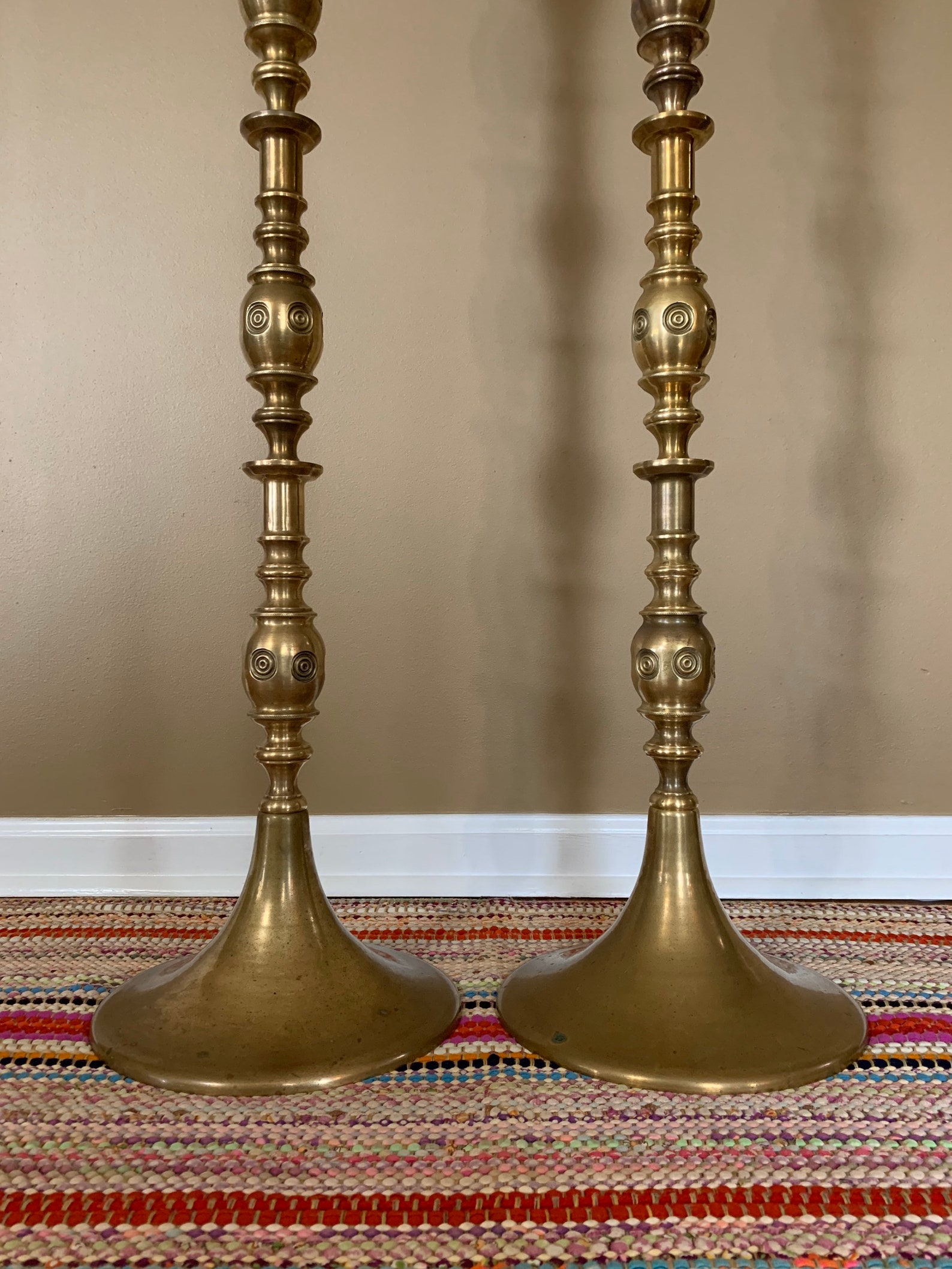62 Tall Brass Floor Candlesticks Vintage Pair / Large Brass Etsy