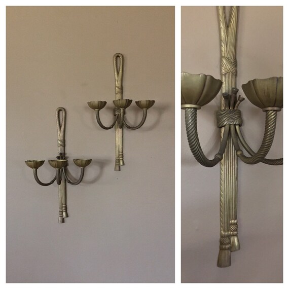 Pair Brass Wall Sconces Brass Sconce Candle Holder Candle Etsy