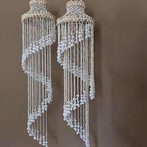 48 Marvelous Pair Hanging Shell Wind Chimes / Seashell Windchimes / Sea Shell Chandelier / Seashell Chandelier / Hanging Shells / Seashells image 4