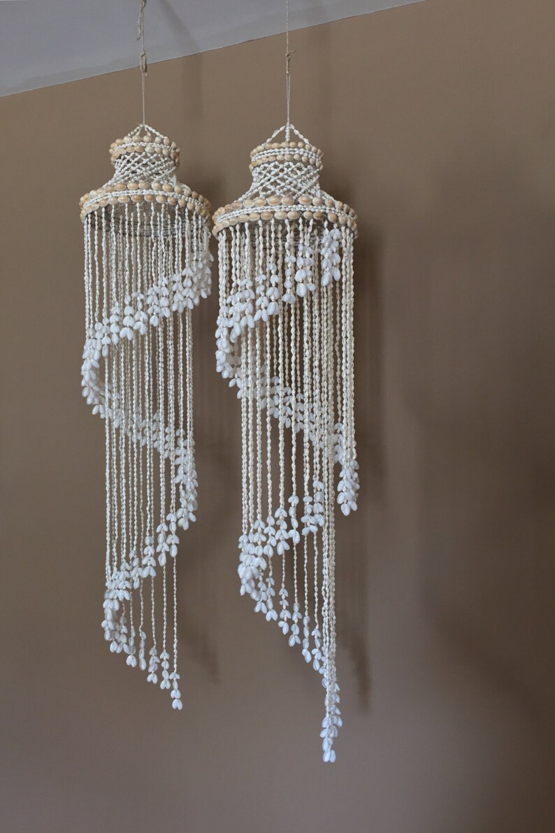 48 Marvelous Pair Hanging Shell Wind Chimes / Seashell Windchimes / Sea Shell Chandelier / Seashell Chandelier / Hanging Shells / Seashells image 4