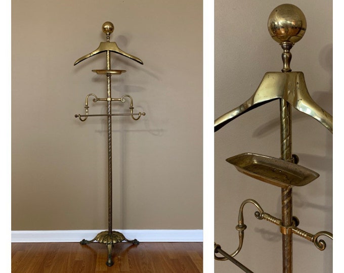 Vintage Brass Valet Stand / Valet Suit Stand / Men's Standing Valet