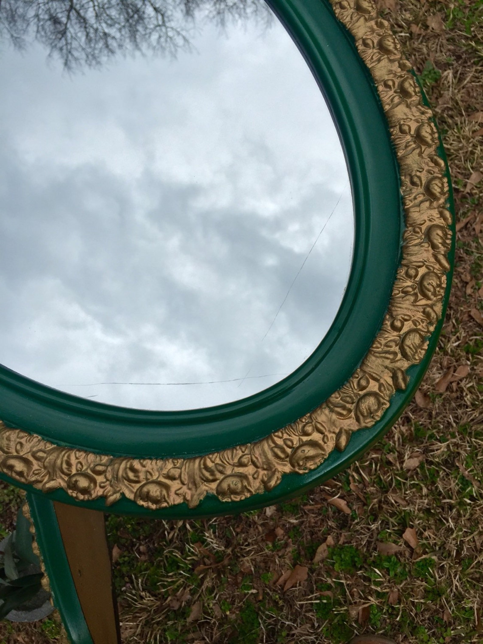 Pair of Stunning Gold & Green Vintage Mirrors / Pair of Etsy
