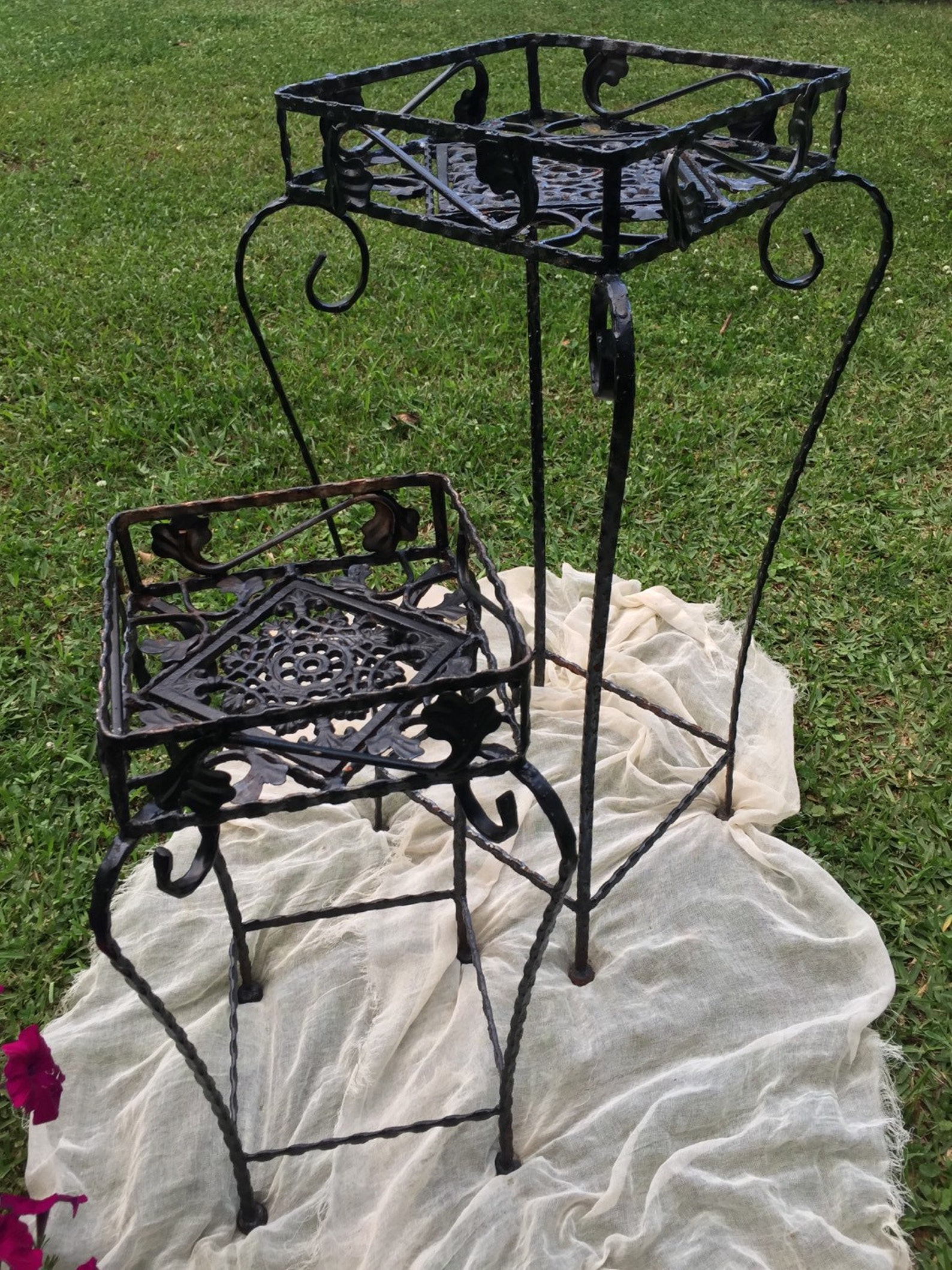 Heavy Wrought Iron Plant Stands Set of Two / Vintage Wrought Etsy