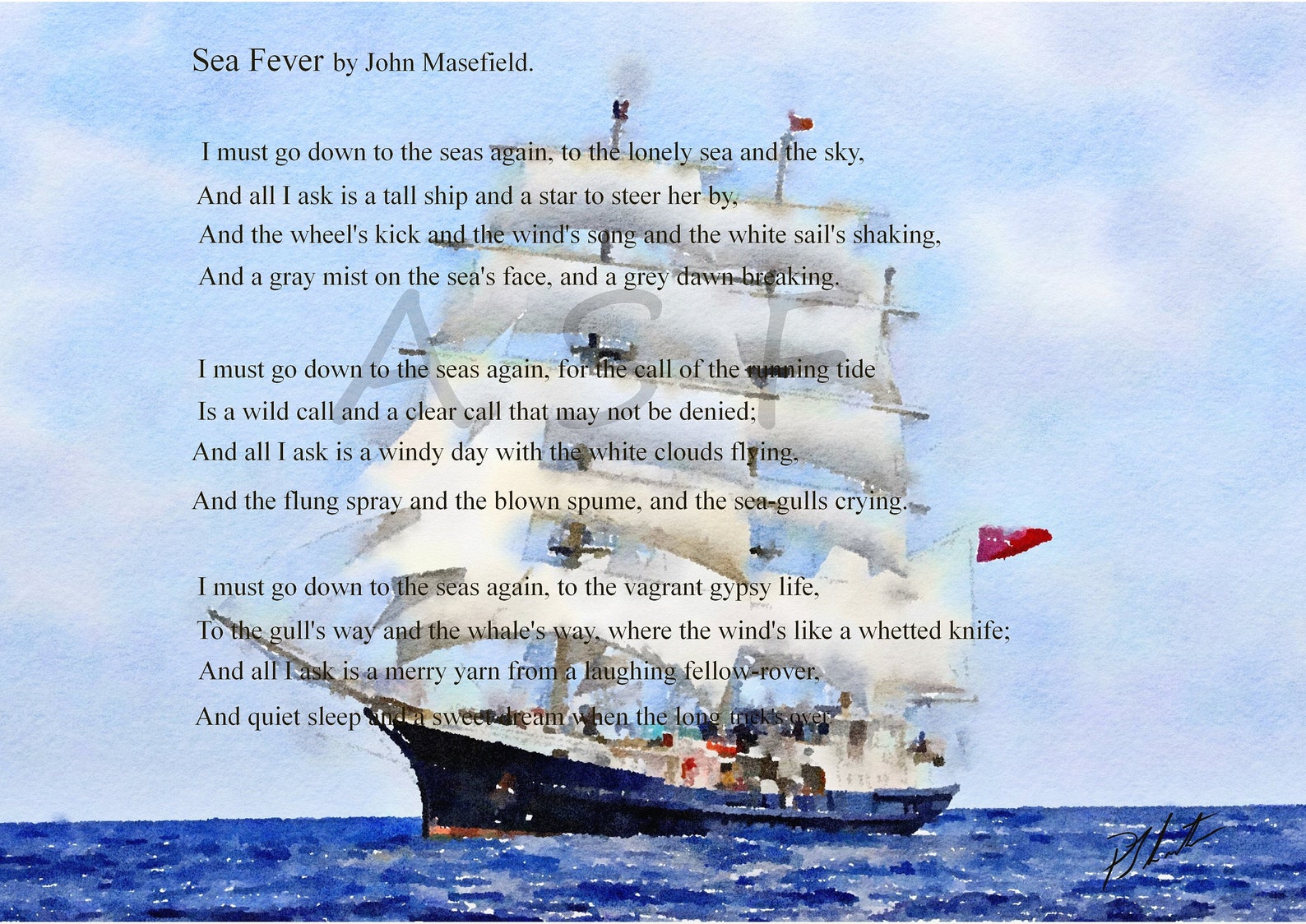 Sea Fever, Printable Wall Art, Poem, Inspirational, Sailing, Ships, Etsy