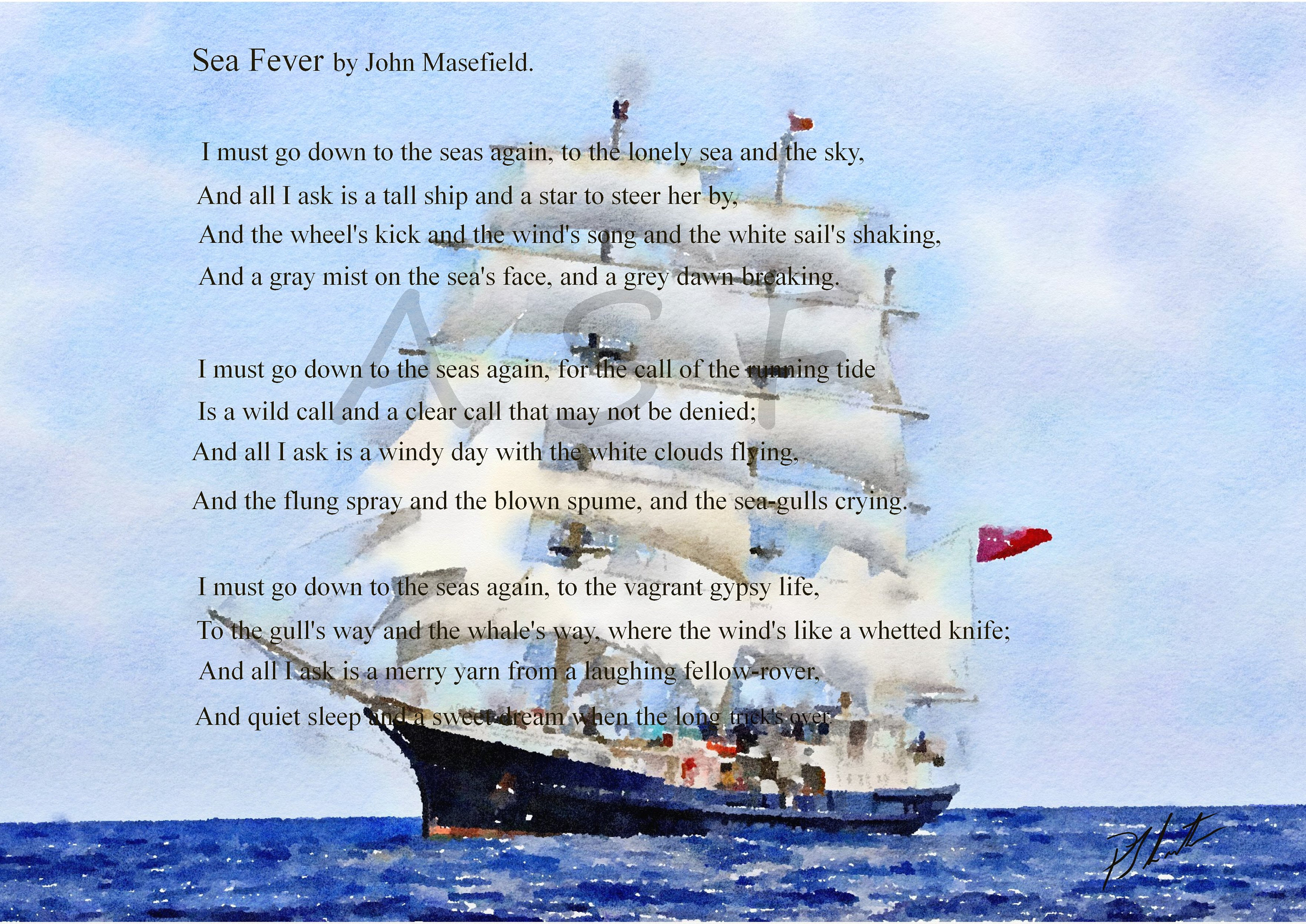 Sea Fever, Printable Wall Art, Poem, Inspirational, Sailing, Ships, Etsy