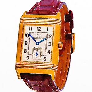 Reverso. A watercolor of a Rose Gold JLC Reverso watch. Instant digital download of 2 high res. jpg files for A4 and 10x8 prints